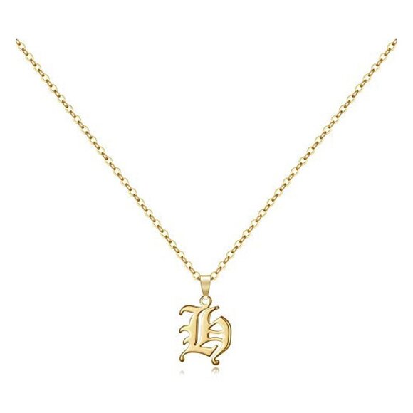 None Jewelry - Letter H - Gold Old English Initial Necklace